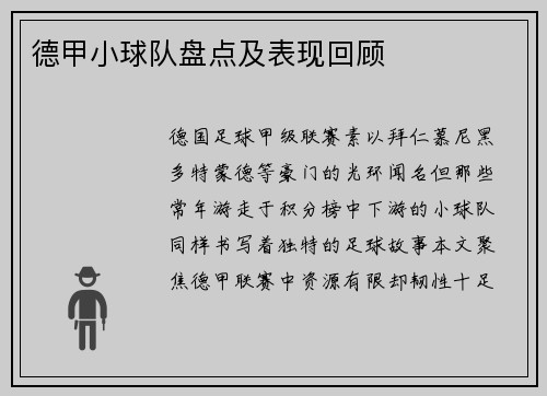 德甲小球队盘点及表现回顾